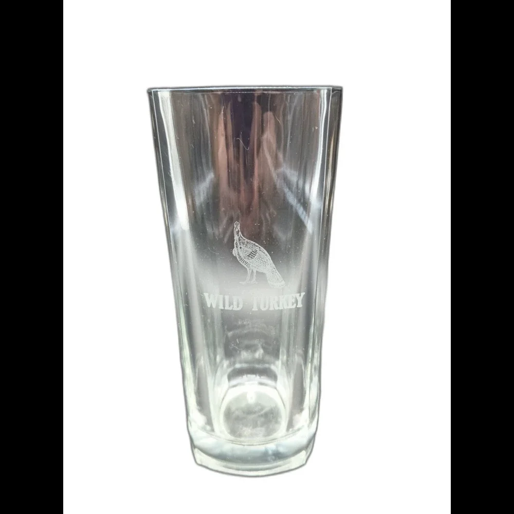 Vtg Wild Turkey Engraved High Ball Glass Square Tom Collins